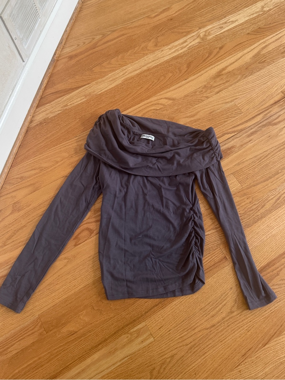 Princess Polly gray off shoulder fold down long sleeve top